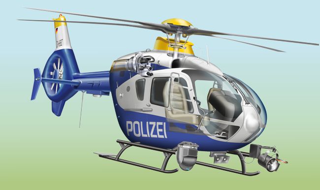 Phantomzeichnung eines Helicopters EC-135. Coputergrafik, Bildbearbeitung